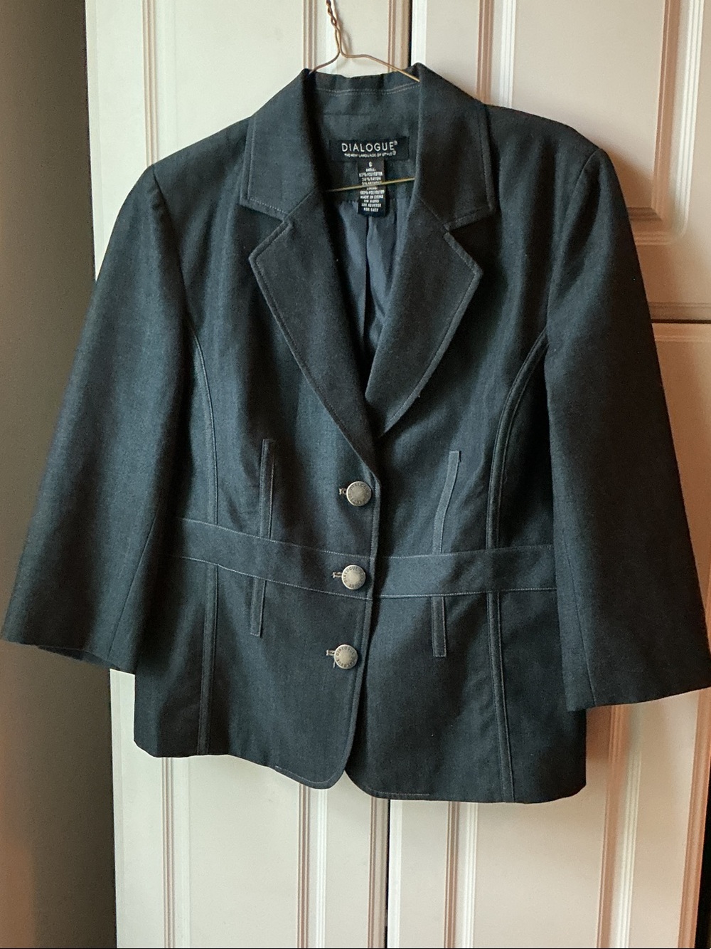 Dialogue Women's Black Structured Three-Button Jean Blazer Jacket